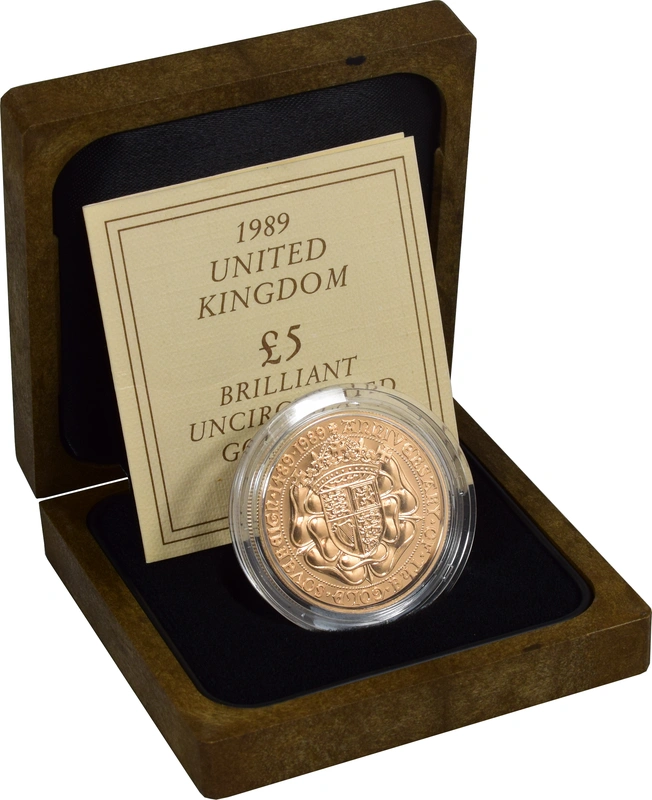 1989 Gold £5 Coin Brilliant Uncirculated 500th Anniversary Boxed