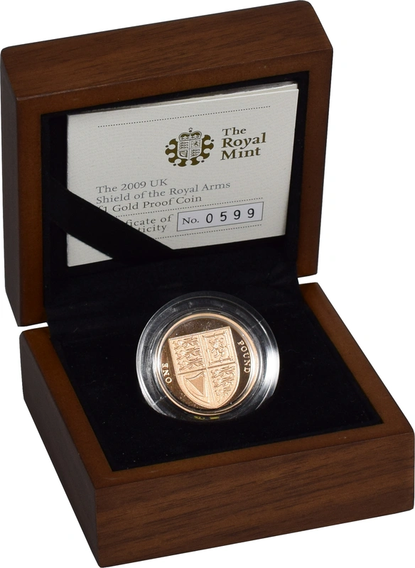 2009 Proof Gold 1 Pound Coin UK Royal Arms Shield Boxed