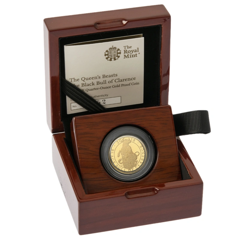 2018 1/4oz Black Bull of Clarence Moneta d'oro Proof in cofanetto