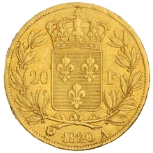 20 Franchi francesi d'Oro - Luigi XVIII testa nuda