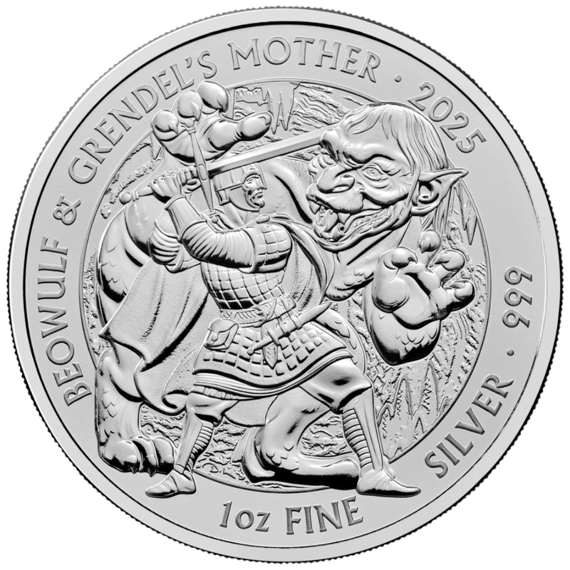 2025 Beowulf e la madre di Grendel Moneta d'Argento 1oz - Serie Miti & Leggende