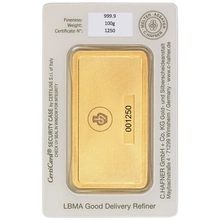 C. Hafner Lingotto d'Oro 100 Grammi