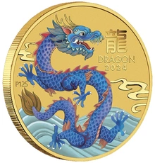 2024 Moneta d'oro colorata da 1/10 once della Zecca di Perth Anno del Drago