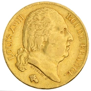 20 Franchi francesi d'Oro - Luigi XVIII testa nuda
