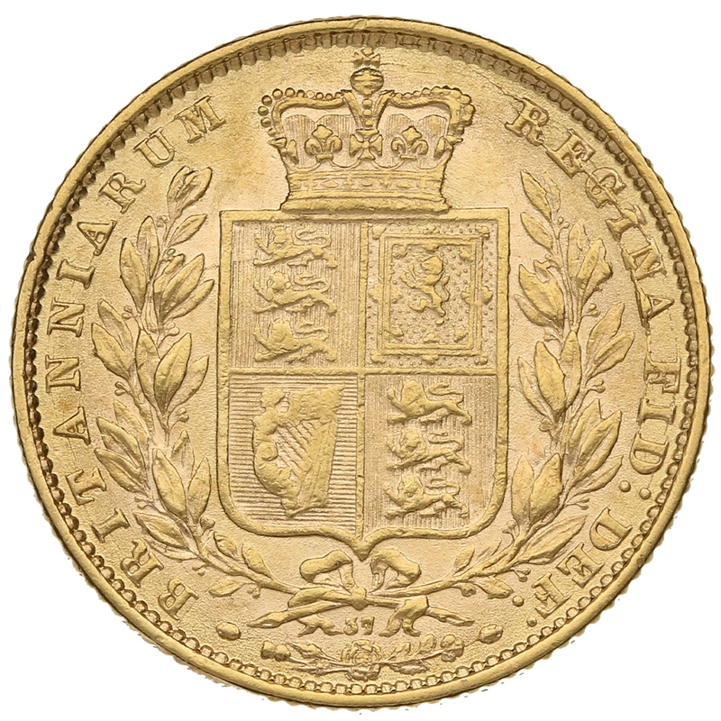 1872 Gold Sovereign Coin Queen Victoria Young Head Shield Back