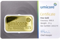 Umicore 20 Grammi Lingottino d'Oro