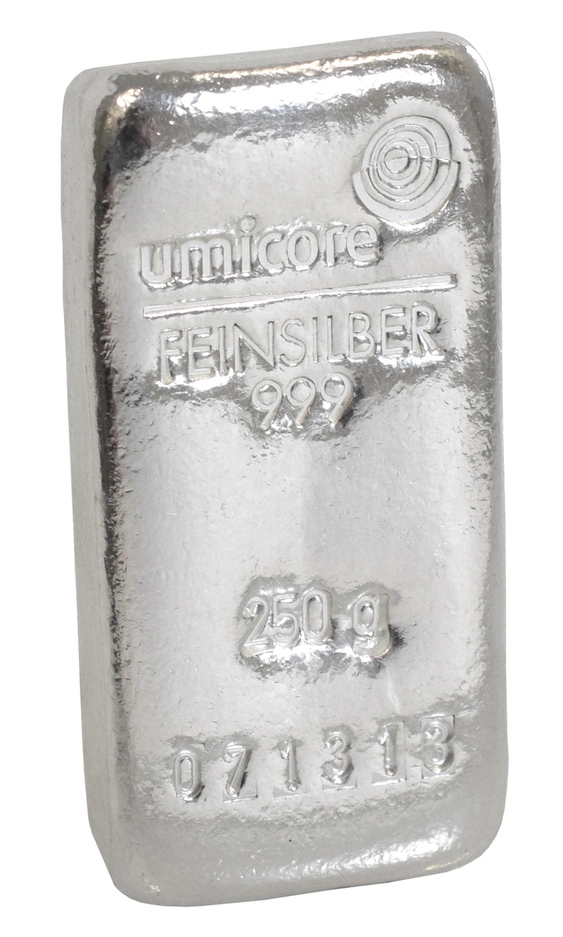 Umicore 250g Lingotto d'Argento Colato