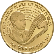 1998 - Proof 5 Pound d'Oro - Principe Carlo 50° Compleanno