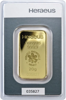 Heraeus 20 Grammi Lingottino d'Oro