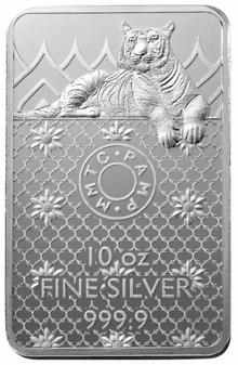 PAMP Lingotto d'argento 10oz con tigre reale del Bengala