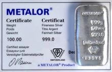 Metalor 100g Lingotto d'Argento Colato