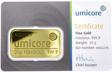 Umicore 20 Grammi Lingottino d'Oro