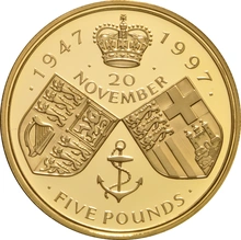 1997 - Proof 5 Pound d'Oro - Nozze d'Oro della Regina
