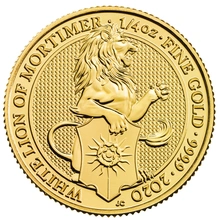 2020 Leone Bianco di Mortimer d'Oro 1/4oz- Queen's Beast Confezionata
