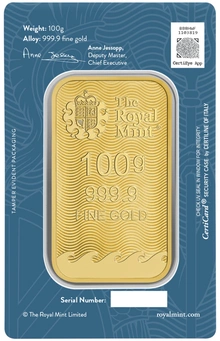NUOVO Lingotto d'oro da 100 g Britannia Minted