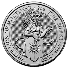 2020 Leone Bianco di Mortimer d'argento 2oz - Queen's Beast