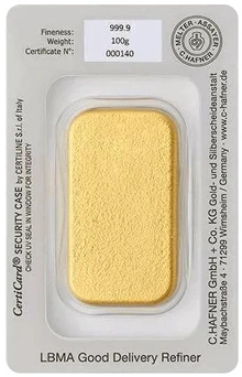 C. Hafner Lingotto d'Oro Colato 100 Grammi