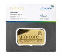 Umicore Lingotto d'Oro 50 Grammi