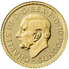 Tubo da 25 monete d'Oro 1/10oz Britannia Re Carlo III 2023