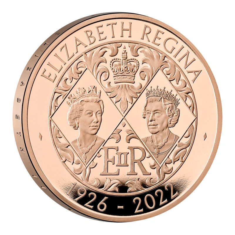 2022 - Quintupla Sterlina Corona d'Oro Proof, Sua Maestà la Regina Elisabetta II confezionata