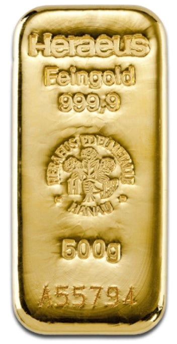 Heraeus 500 Grammi Lingotto d'Oro