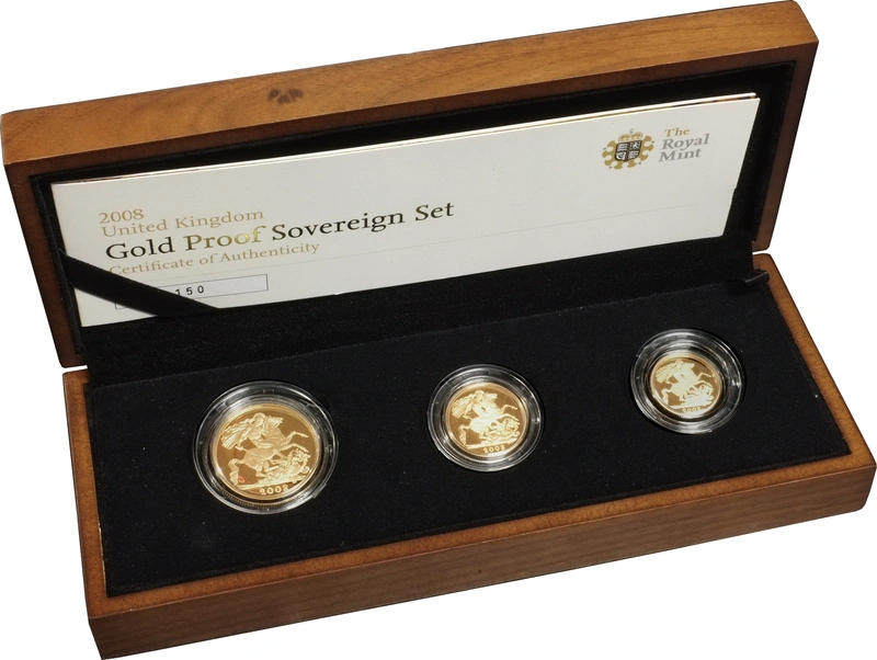 2008 Proof Gold Sovereign 3 Coin Set Boxed