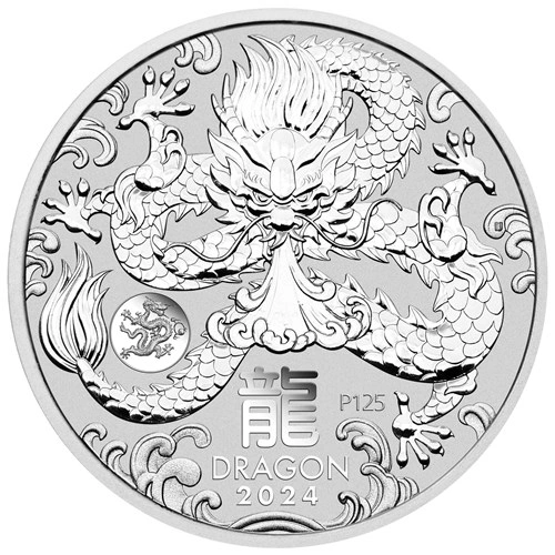 2024 1oz Moneta d'Argento Anno del Drago Perth Mint con "Privy Mark"