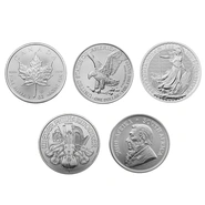 2024 Set di monete d'argento da 1 oz; Britannia, Krugerrand, Filarmonica, Aquila, Acero