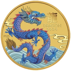 2024 Moneta d'oro colorata da 1/10 once della Zecca di Perth Anno del Drago
