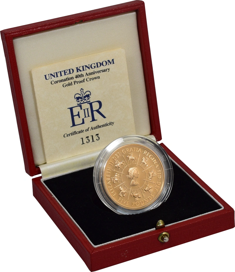 1993 - Proof 5 Pound d'Oro - 40° Anniversario Incoronazione
