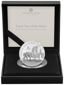 2026 Royal Mint 1 oz Anno del Cavallo Moneta d'argento Proof