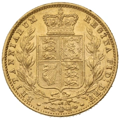 1866 Gold Sovereign - Victoria Young Head Shield Back- London