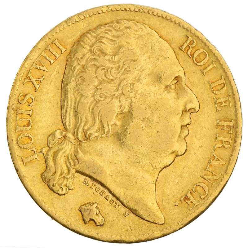 20 Franchi francesi d'Oro - Luigi XVIII testa nuda