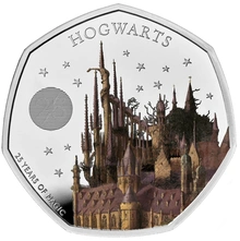 2023 25° Anniversario di Harry Potter - Scuola di Hogwarts - Moneta d'Argento Proof 50 pence