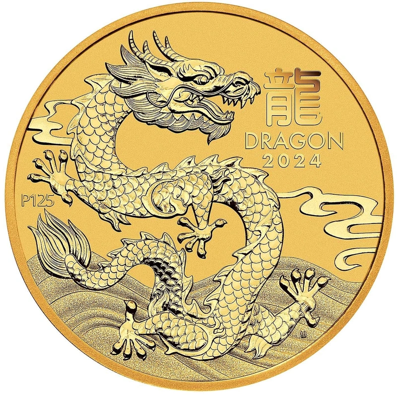2024 Moneta d'oro da 20 once dell'Anno del Drago della Zecca del Perth