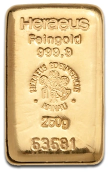 Heraeus 250 Grammi Lingotto d'Oro