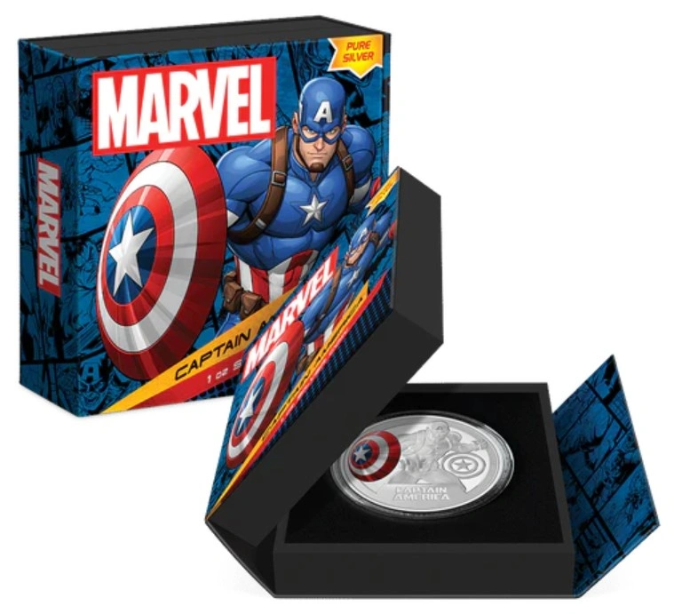2023 Capitan America Moneta Proof d'Argento 1oz Confezionata