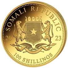 Moneta d'oro 1/10oz 2023 con Elefante Somalo