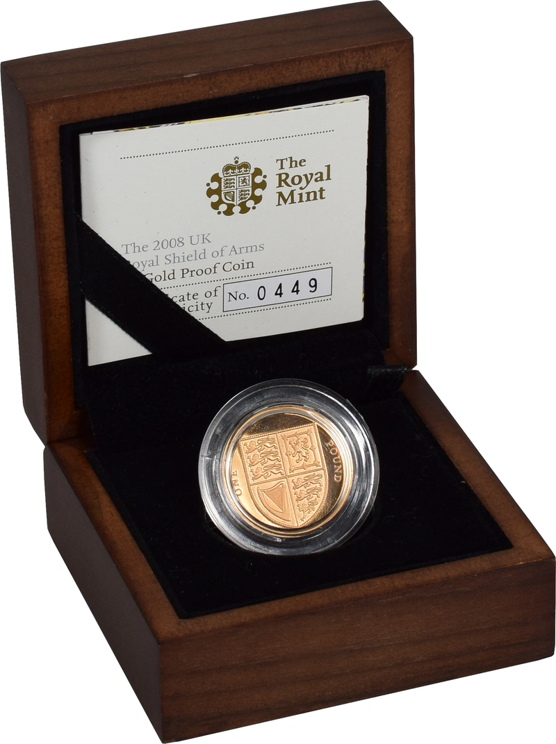2008 Proof £1 d'Oro - Valuta UK - Stemma Araldico Reale