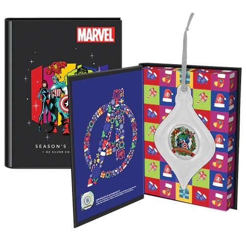 2023 Marvel Auguri di Buone Feste - Moneta d'Argento da 1 Oz confezionata