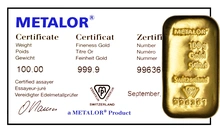 Metalor 100 Grammi Lingotto d'Oro Colato