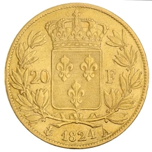 20 Franchi francesi d'Oro - Luigi XVIII testa nuda