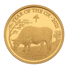 2021 Royal Mint 1/4 oz Moneta d'Oro Proof confezionata - Anno del Bue