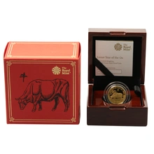 2021 Royal Mint 1/4 oz Moneta d'Oro Proof confezionata - Anno del Bue