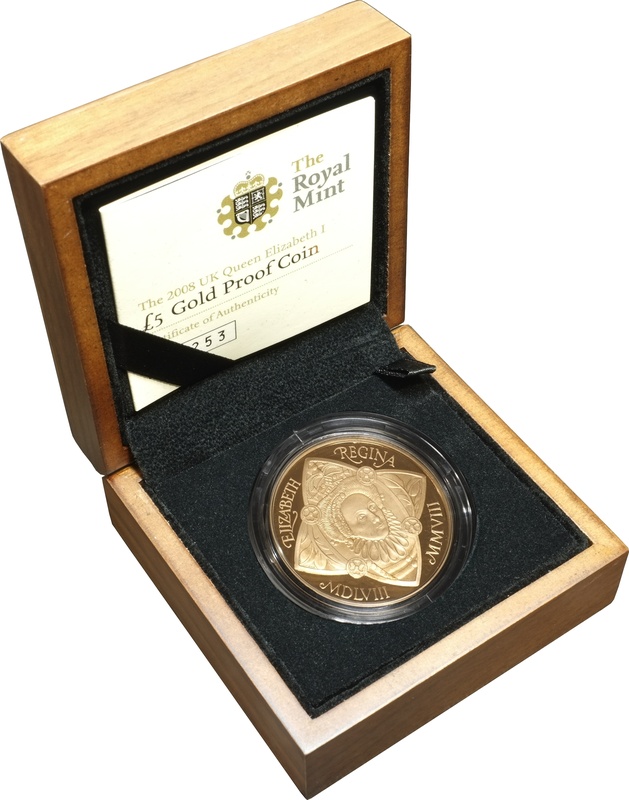 2008 - Gold Five Pound Proof Coin, Queen Elizabeth I