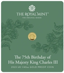 2023 75° Compleanno di Re Carlo III - Moneta d'Oro Proof 1/40oz
