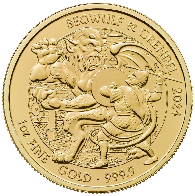 2024 Beowulf & Grendel Moneta d'Oro 1oz - Serie Miti & Leggende