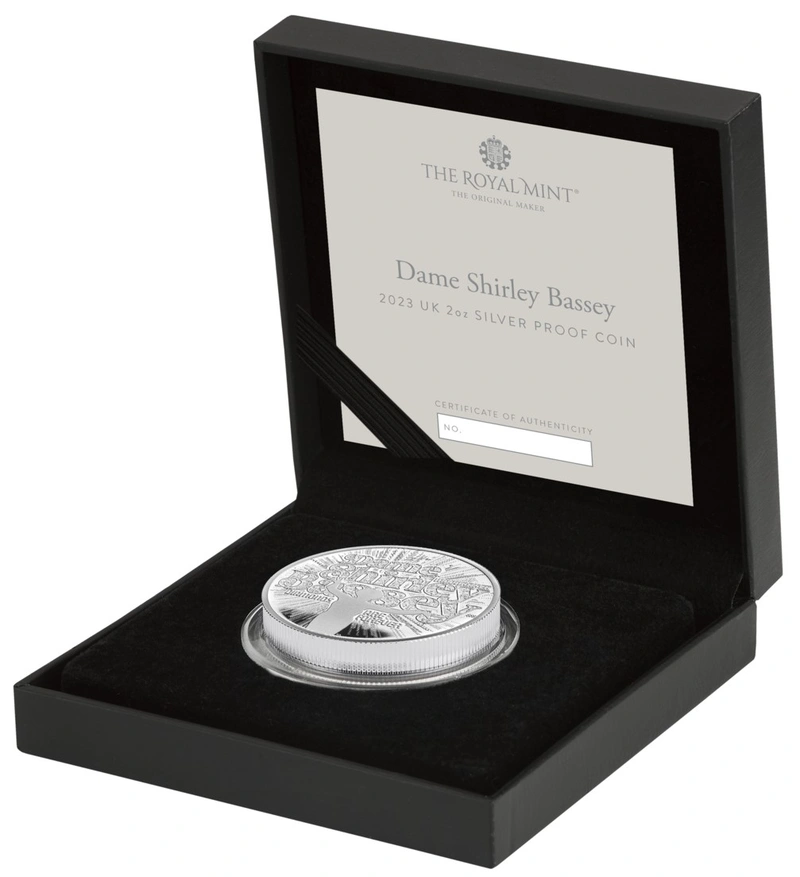 2023 Moneta d'argento proof 2oz confezionata - Shirley Bassey - "Leggende della musica"