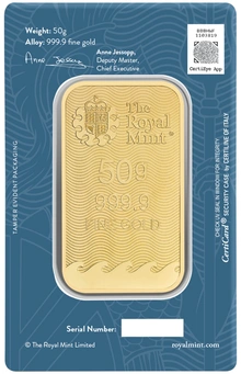 NUOVO Lingotto d'Oro 50 Grammi Britannia