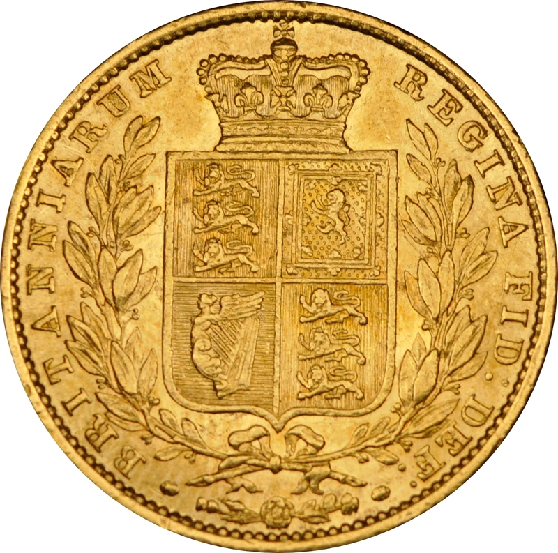 1852 Gold Sovereign Coin Queen Victoria Young Head Shield Back
